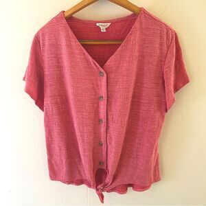 Weatherproof Vintage Heather Rose Pink Shirt button down tie front boho blouse